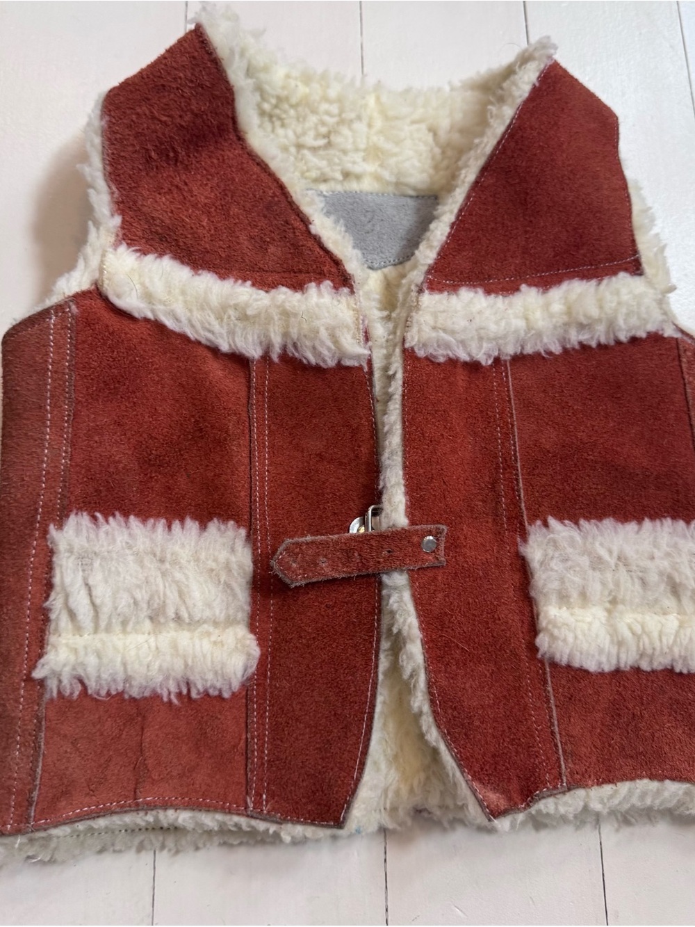 Rust Suede Faux Shearling Vest for Kids